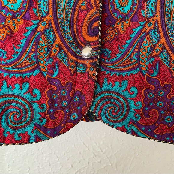 VTG 80’s/90’s Quilted Red Multicolor Paisley Print Cropped Bolero Jacket - Picture 8 of 16